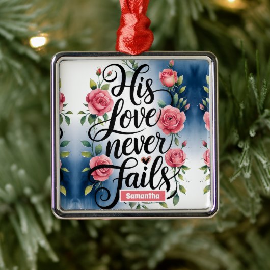Gepersonaliseerde liefde faalt nooit Christelijk Metalen Ornament (Boom)