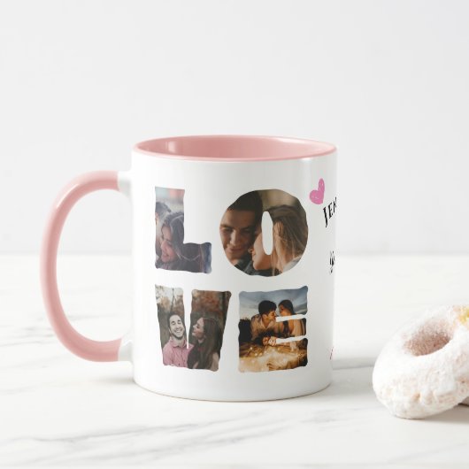 Gepersonaliseerde LIEFDE Fotocollage I Valentijnsd Mok (Met donut)