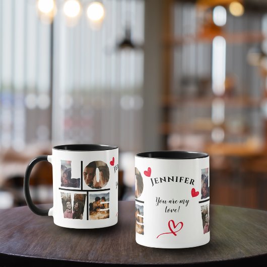 Gepersonaliseerde liefde fotocollage in een modern mok