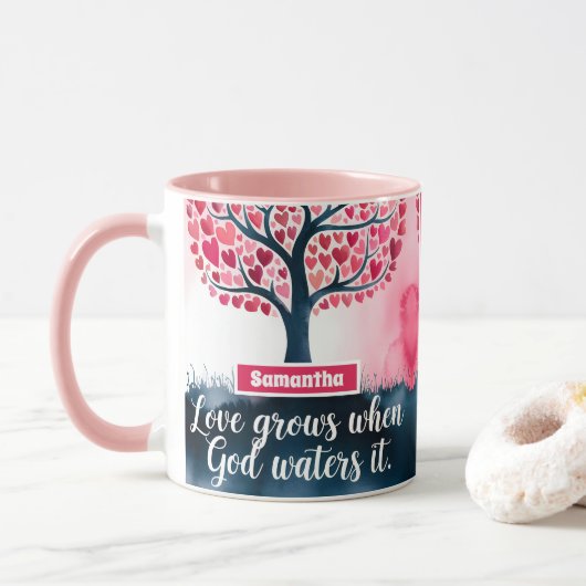 Gepersonaliseerde liefde groeit wanneer God Christ Mok (Met donut)
