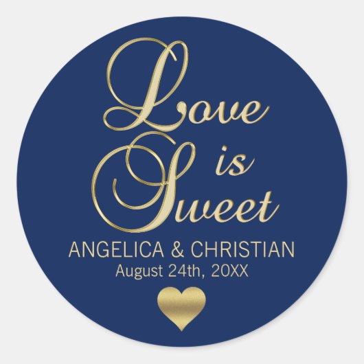 Gepersonaliseerde LIEFDE IS ZOET Navy Blauw Goud B Ronde Sticker (Voorkant)