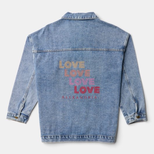 Gepersonaliseerde liefde moderne typografie denim jacket (Achterkant)