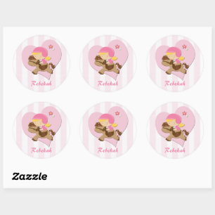 Gepersonaliseerde liefde paardrijden roze strepen ronde sticker