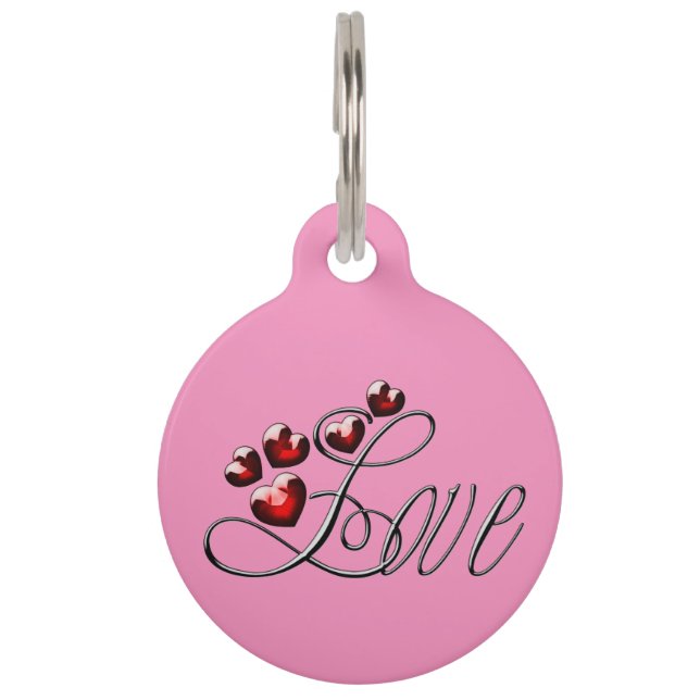 Gepersonaliseerde liefde - Red Gem Hearts Huisdierpenning (Voorkant)