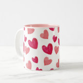 Gepersonaliseerde Liefde Roze en rood snoep harten Tweekleurige Koffiemok (Voorkant links)