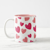 Gepersonaliseerde Liefde Roze en rood snoep harten Tweekleurige Koffiemok (Links)