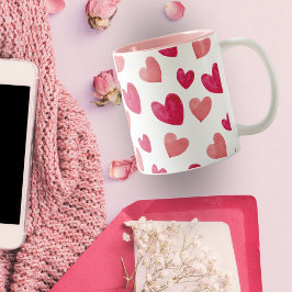 Gepersonaliseerde Liefde Roze en rood snoep harten Tweekleurige Koffiemok