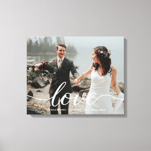 Gepersonaliseerde liefde script bruiloft foto canvas afdruk (Voorkant)