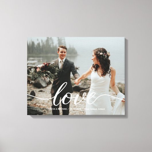 Gepersonaliseerde liefde script bruiloft foto canvas afdruk (Voorkant)