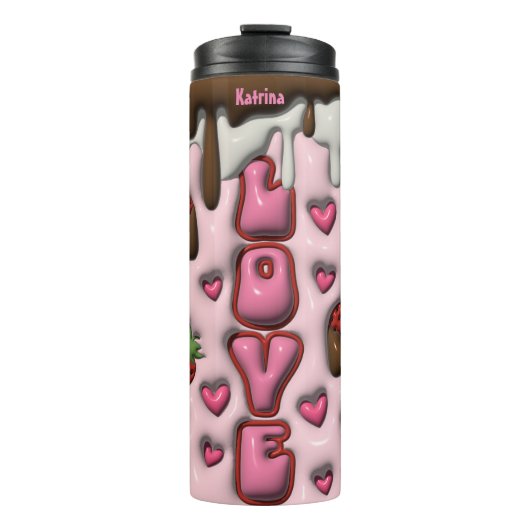 Gepersonaliseerde liefde Strawberry 3D Thermosbeker (Voorkant)