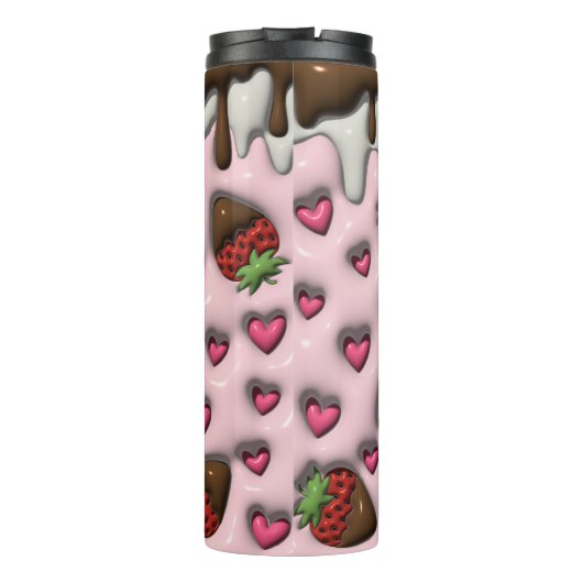 Gepersonaliseerde liefde Strawberry 3D Thermosbeker (Achterkant)