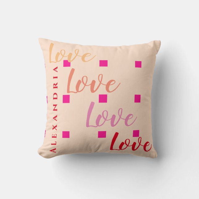 Gepersonaliseerde Liefde Typografie Blush Roze Kussen (Voorkant)