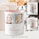 Gepersonaliseerde LIEFDE U NANA 4 Foto Roze Mok<br><div class="desc">Creëer een aandenken foto mok voor een oma met 4 afbeeldingen en getiteld LOVE YOU NANA in modern handgeschreven script geaccentueerd met harten met de namen van haar kleinkind of kleinkinderen of uw aangepaste bericht. Alle tekst en kleuren kunnen worden gewijzigd. Maakt een zinvolle aandenken voor een oma voor haar...</div>