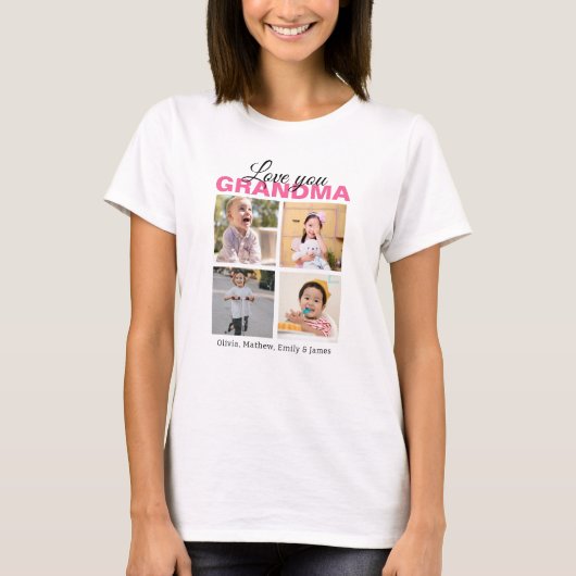 Gepersonaliseerde Liefde U Oma 4 Fotocollage T-shirt (Voorkant)
