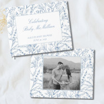 Gepersonaliseerde lijn getrokken Blauw Bloemen Bab