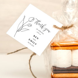 Gepersonaliseerde lijntekening bloem minimalist bedankjes labels