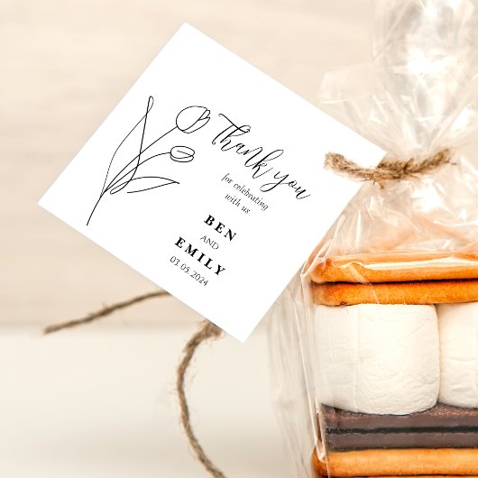Gepersonaliseerde lijntekening bloem minimalist bedankjes labels