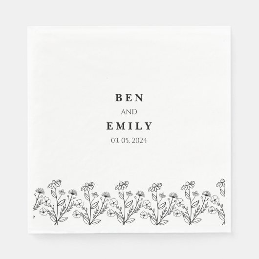 Gepersonaliseerde lijntekening bloem minimalist servet (Voorkant)