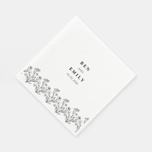Gepersonaliseerde lijntekening bloem minimalist servet (Hoek)
