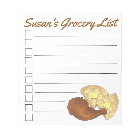 Gepersonaliseerde lijst van kippenvlees en wafels notitieblok (Voorkant)