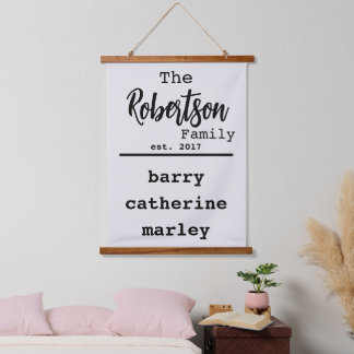 Gepersonaliseerde lijst van namen voor schrijfmach hangend wandkleed