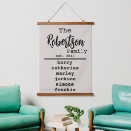 Gepersonaliseerde lijst van namen voor schrijfmach hangend wandkleed