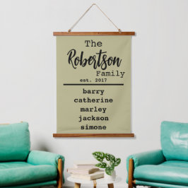 Gepersonaliseerde lijst van namen voor schrijfmach hangend wandkleed