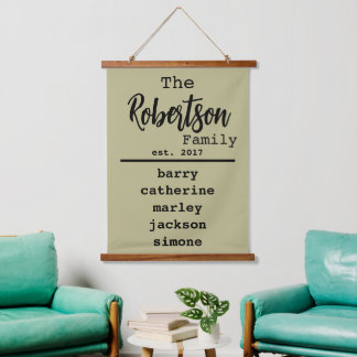 Gepersonaliseerde lijst van namen voor schrijfmach hangend wandkleed