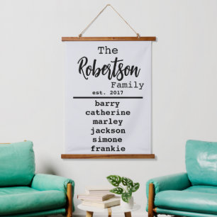 Gepersonaliseerde lijst van namen voor schrijfmach hangend wandkleed