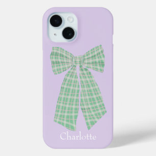 Gepersonaliseerde Lila Gingham Romantische Coquett iPhone 15 Case