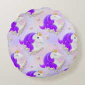 Gepersonaliseerde Lila Magische Eenhoorn Prinses Rond Kussen (Achterkant)