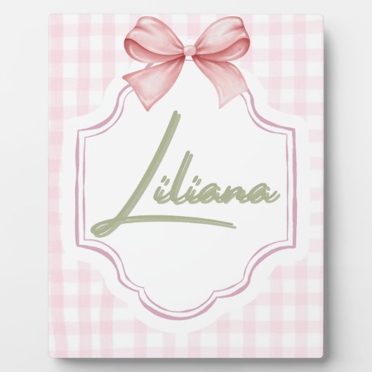 Gepersonaliseerde Liliana Baby Girl Nursery Bow & Fotoplaat (Voorkant)