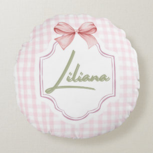 Gepersonaliseerde Liliana Baby Girl Nursery Bow & Rond Kussen