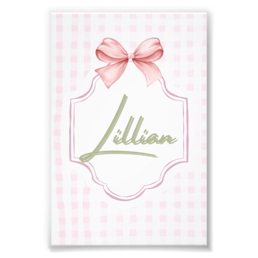 Gepersonaliseerde Lillian Baby Girl Nursery Bow &  Foto Afdruk (Voorkant)