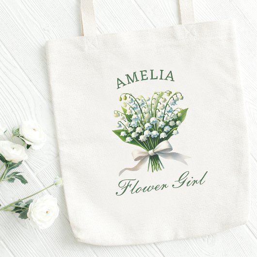Gepersonaliseerde Lily of the Valley Bow Bloemenme Tote Bag