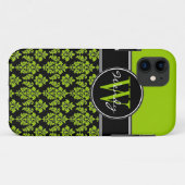 Gepersonaliseerde Lime Green Black Damask Case-Mate iPhone Case (Achterkant (horizontaal))
