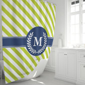 Gepersonaliseerde limoen groen & marine gestreept douchegordijn