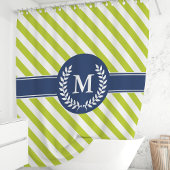 Gepersonaliseerde limoen groen & marine gestreept douchegordijn