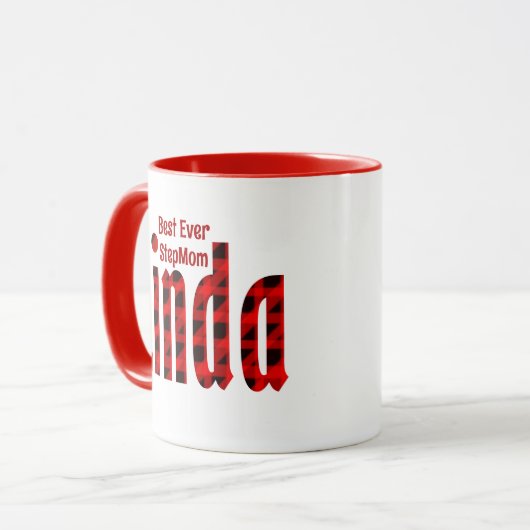 Gepersonaliseerde "Linda" Naam Rood en Zwart Plakk Mok (Voorkant links)