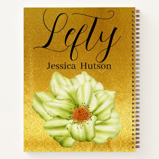Gepersonaliseerde Linkerhand Goud Bloemen Naam Gif Notitieboek (Achterkant)
