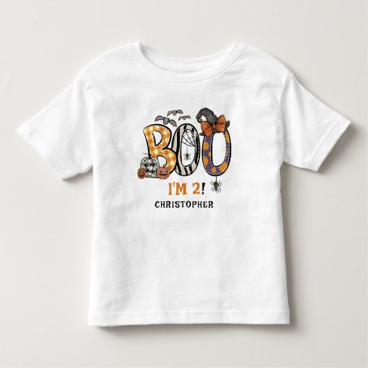 Gepersonaliseerde Little Boo Halloween 2e verjaard Kinder Shirts (Voorkant)