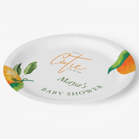 Gepersonaliseerde Little Cutie Citrus Baby shower Papieren Bordje (Gekanteld)