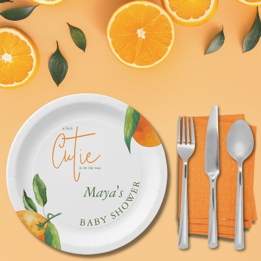 Gepersonaliseerde Little Cutie Citrus Baby shower Papieren Bordje