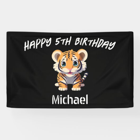 Gepersonaliseerde Little Tiger Cub Verjaardag Spandoek (Horizontaal)