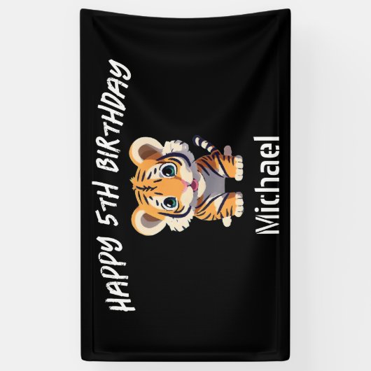 Gepersonaliseerde Little Tiger Cub Verjaardag Spandoek (Verticaal)