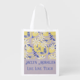 Gepersonaliseerde Live Love Teach Waterverf Lemon Boodschappentas