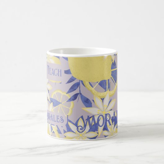 Gepersonaliseerde Live Love Teach Waterverf Lemon Koffiemok (Center)