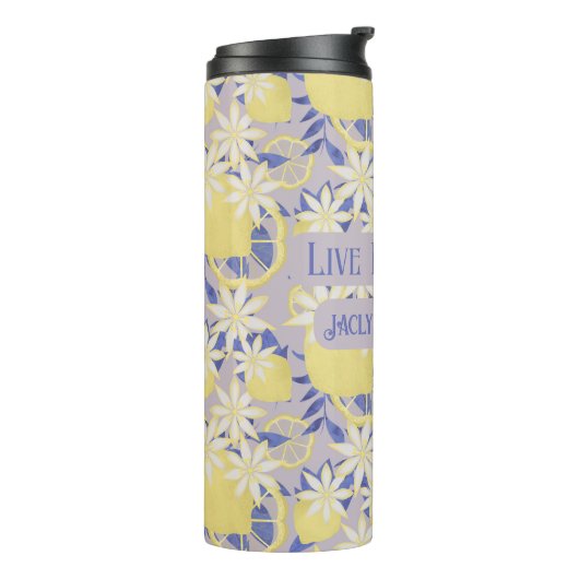 Gepersonaliseerde Live Love Teach Waterverf Lemon Thermosbeker (Gedraaid links)