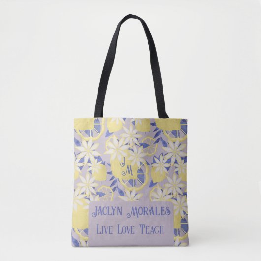 Gepersonaliseerde Live Love Teach Waterverf Lemon Tote Bag (Voorkant)