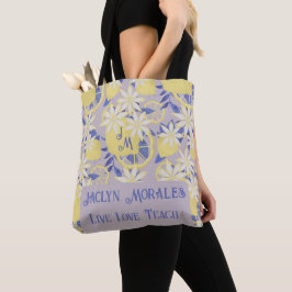 Gepersonaliseerde Live Love Teach Waterverf Lemon Tote Bag